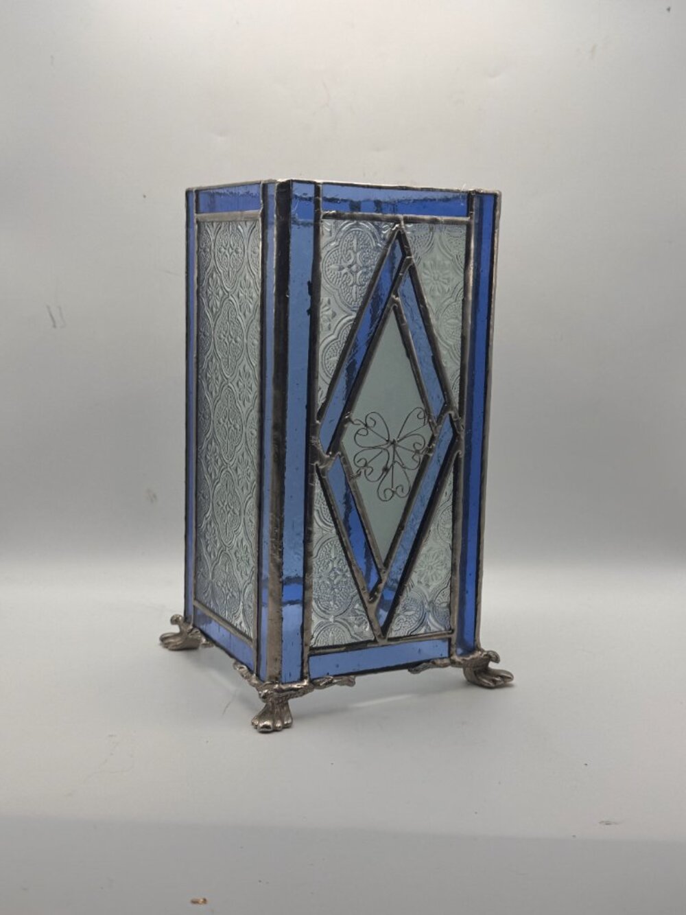 Blue Stained Glass Candle Lantern
